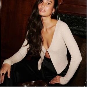 Abercrombie & Fitch Lurex Slim Cardigan Cream Gold Sparkle Holiday Medium